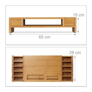 Suport Monitor din Bambus Relaxdays, Ergonomic, 14 Compartimente, 15x65x28 cm, Natur - Img 4