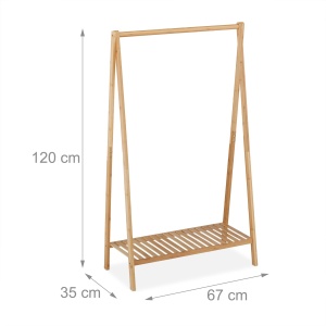 Suport pentru haine din bambus, Relaxdays, 120x67x35 cm, cu raft pentru incaltaminte - Img 4