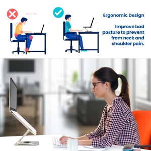 Suport pentru laptop Ewent cu baza rotativa din aliaj de aluminiu 360, suport ergonomic reglabil pe inaltime, ventilat, reglabil, suport pliabil pentru laptop, pentru laptop de 10-17,3" - Img 5
