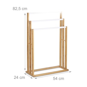 Suport pentru prosoape Relaxdays din bambus, 3 brate, alb, 82 x 54 x 24 cm - Img 4