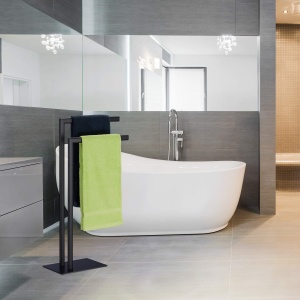Suport prosoape Relaxdays, 2 stange, otel, 81 x 49 x 20 cm, negru - Img 6
