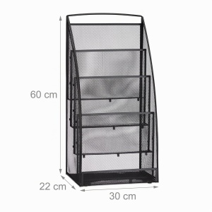 Suport reviste Relaxdays, metal, 4 compartimente, 60x30x22 cm, negru - Img 4