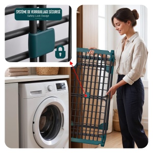 Suport rufe VOUNOT extensibil 284 cm, metal, negru, cu flancuri laterale - Img 7