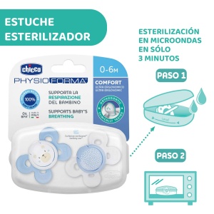 Suzeta Chicco PhysioForma Comfort 0-6 luni, Suzeta pentru bebelusi cu tetina din silicon, sustine respiratia fiziologica si dezvoltarea corecta a gurii, albastru in diferite culori, 2 bucati - Img 6
