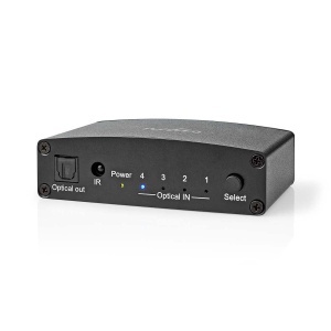 Switch audio digital Nedis, 4 intrari TosLink, negru, metalic