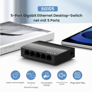 Switch de retea Tenda SG105, 5 porturi Gigabit Ethernet, negru - Img 3