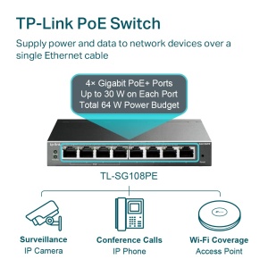 Switch gestionat TP-Link TL-SG108PE, 8 porturi Gigabit, 4 porturi PoE, 64W, negru - Img 4