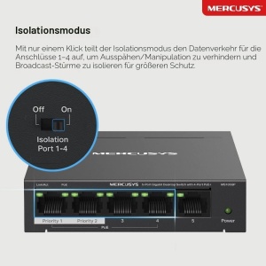 Switch PoE Gigabit Mercusys MS105GP, 5-Porturi, 65W, Plug-and-Play - Img 8