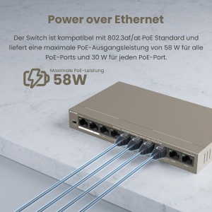 Switch PoE Tenda 10-Port cu 8 Porturi PoE si 2 Uplink, 58W - Img 3