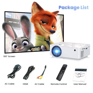 T TOPVISION Bluetooth 5.1 Mini Beamer - 9500Lumens Multimedia Home Theater Beamer, nativ 1080P cu ecran de 100'' compatibil cu HDMI, USB, AV, Smartphone, Pad, TV Box, Laptop - Img 7