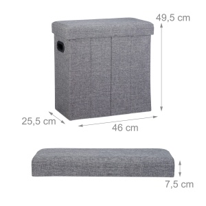 Taburet pliabil Relaxdays cu spatiu de depozitare, 49,5 x 46 x 25,5 cm, gri - Img 4