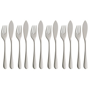 Tacamuri de peste WMF Merit 12 bucati, set de peste pentru 6 persoane, furculita de peste, cutit de peste, Cromargan Protect din otel inoxidabil lustruit, rezistent la zgarieturi - Img 1