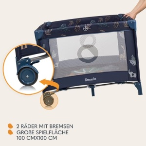 Tarc de joaca LIONELO BONNIE pana la 15 kg, de la nastere pana la 36 luni, Acces lateral cu fermoar, Parti laterale din plasa, Pliere rapida, Roti franate, Geanta de transport - Img 5