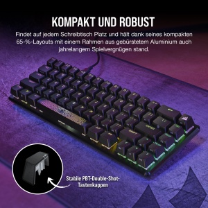 Tastatura de gaming cu fir optico-mecanica Corsair K65 PRO Mini RGB 65% - Comutatoare liniare OPX - Taste PBT Double-Shot - Compatibil iCUE - PC, PS5, PS4, Xbox - QWERTZ UK - Negru - Img 3
