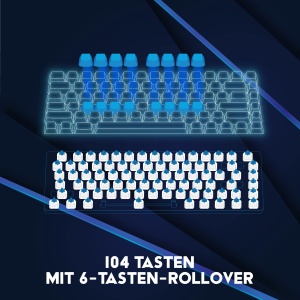 Tastatura ergonomica pentru jocuri DR1TECH Puma cu iluminare de fundal LED pentru PC/PS4 - 104 taste cu rollover cu 6 taste - Tastatura USB cu cablu (QWERTY International Layout) - Img 2