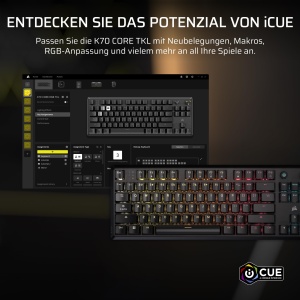 Tastatura mecanica de gaming CORSAIR K70 CORE TKL RGB Tenkeyless - Comutatoare liniare pre-lubrifiate CORSAIR MLX Red v2 - SOCD - Atenuare fonica cu doua straturi - Taste ABS - QWERTZ UK - Negru - Img 9