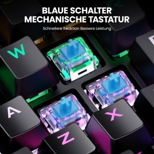 Tastatura mecanica de gaming RGB cu o singura mana Hiwings, comutator albastru, mini tastatura portabila pentru jocuri cu suport pentru incheietura mainii, iluminare curcubeu RGB, 38 de taste, negru - Img 3