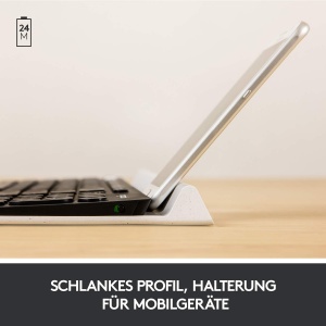 Tastatura wireless Logitech K780, conexiune Bluetooth si 2,4 GHz, functie multidispozitiv si comutare usoara, suport integrat, PC/Mac/tableta/smartphone, aspect QWERTZ german - gri inchis/alb - Img 4