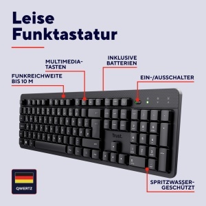 Tastatura wireless Trust ODY II, QWERTZ, negru, design slim - Img 3