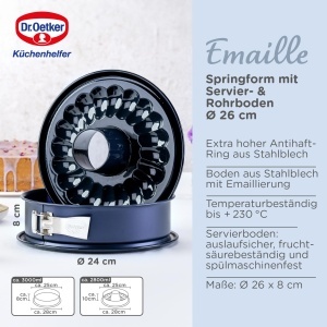Tava de copt Dr. Oetker Back-Liebe 26 cm, Emaille, Albastra, Antiaderenta - Img 3