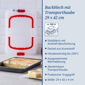 Tava de copt Dr. Oetker Bake Go 42 x 30 cm, neagra, cu transporthauba - Img 3