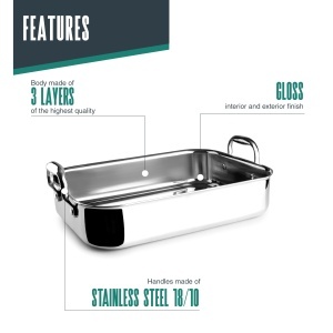 Tava de copt Lacor 60865, 35 x 26 cm, 5 litri, inox - Img 3