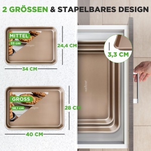 Tava de copt NutriChef 2 piese Antiaderenta 40x28 cm si 35.5x24.6 cm, inox PFOA-free - Img 3