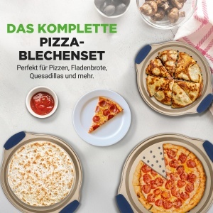 Tava de copt NutriChef Pizzablech Gold 3 piese, antiaderenta, 24-33 cm - Img 7