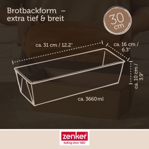 Tava de copt pentru paine Zenker 30 cm MOJAVE GOLD, Tava de copt din tabla de otel, matrita de paine cu acoperire antiaderenta ranforsata cu ceramica (culoare: mahon/auriu), cantitate: 1 bucata - Img 4