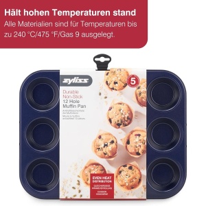 Tava pentru Muffins Zyliss E980200, Carbonstahl, 12 forme, Albastra - Img 6
