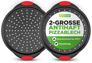 Tava pentru pizza NutriChef Pizzablech, 32cm, antiaderenta, neagra