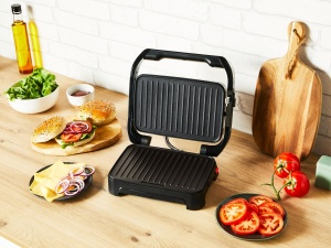Tefal Inicio Compact 2-in-1 Contact si Panini Grill, 1000 W, design compact, carcasa din otel inoxidabil, tava de scurgere a sucului, placi antiaderente pentru gratar, otel inoxidabil/negru, GC270D10 - Img 8
