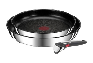 Tefal L97490 Set de tigai Ingenio Preference On 3 piese | stivuibile | Acoperire antiaderenta | Potrivit pentru inductie | Indicator de temperatura Thermo-Signal | Negru/Otel inoxidabil, mare