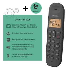 Telefon fix fara fir Logicom ILOA 150, 4 linii, autonomie 7h, negru - Img 2