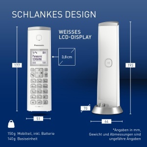 Telefon fix Panasonic KX-TGK220GW alb design compact blocare apeluri nedorite - Img 6