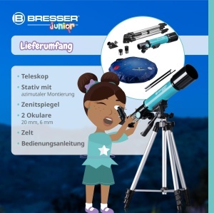 Telescop pentru copii Bresser Junior 50360, refractor, azimutal, cu cort, albastru - Img 9
