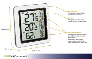 Termometru digital TFA Dostmann INFO, masurare temperatura interioara si exterioara, alb - Img 6