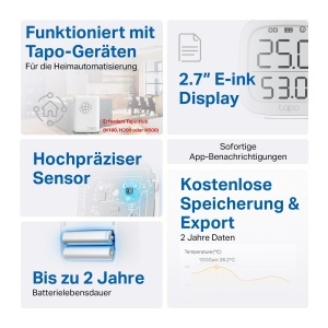 Termometru si higrometru digital TP-Link Tapo T315, ecran E-Ink 2.7, senzor de inalta precizie, necesita hub - Img 2