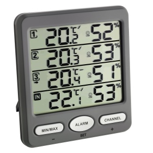 Termometru si higrometru wireless TFA Dostmann 30.3054.10, cu 3 senzori, alarma, gri - Img 2