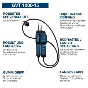 Tester de tensiune Bosch Professional GVT 1000-15, LED, IP65, cablu 125 cm - Img 3