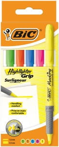 Textmarker BIC Highlighter Grip, set 5 culori, varf ascutit, confortabil