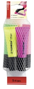 Textmarker STABILO NEON, design minimalist, 5 culori, 2 si 5 mm