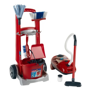 Theo Klein 6742 Vileda Broom Wagon - Inclusiv accesorii de curatare - Aspirator cu baterii cu functie de aspiratie si sunet - Jucarie pentru copii de