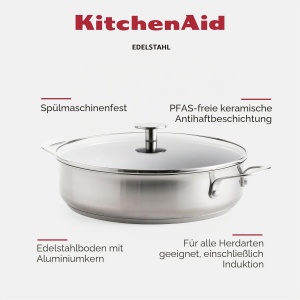 Tigaie din inox KitchenAid 28cm, 4.3l, antiaderenta, argintie - Img 2