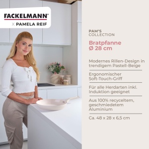Tigaie Fackelmann x Pamela Reif 28 cm Aluminiu Reutilizat Pastel Beige Acoperire Ceramica PFAS-Free - Img 3