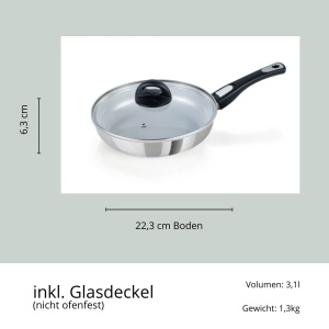 Tigaie Genius Cerafit Steel 28cm cu capac din sticla antiaderenta si compatibila cu inductie - Img 7
