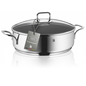 Tigaie WMF 28 cm cu capac, Cromargan, 5.0L, Inductie