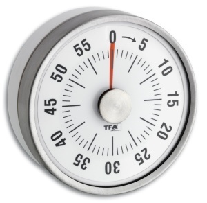 Timer de bucatarie TFA Dostmann Puck, mecanic, 0-60 minute, alb