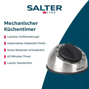Timer mecanic de bucatarie SALTER 60 minute, din otel inoxidabil, cu alarma puternica - Img 2