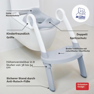 Toaleta pentru copii Rotho Babydesign TOP XTRA cu treapta pliabila, gri - Img 3